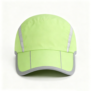 Lime Green Reflective Trim 100% Polyester 5-Panel Running Cap Quick Dry Ultra Lightweight Breathable UV Protection Night Safety - Product Image 4