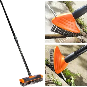 Telescopic Long Handle 3 in 1 Cleaning Broom Garden Patio Steel Wire Multifunctional Weed Brush Cleaning Brushes