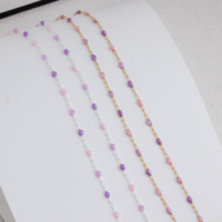 Chaîne délicate en or 14K plaqué/argent S925 avec améthyste scintillante/émail rose, style trombone 3+1, pour la création de bijoux permanents DIY
