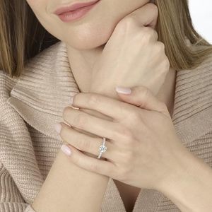 Bague de fiançailles SGARIT certifiée IGI avec diamant de laboratoire de 3 carats pour femme, bague en or blanc 14 carats avec pierres latérales, bague de mariage - Product Image 3