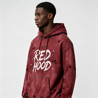 Sweat à capuche bordeaux vieilli Kornit DTG, style grunge ample, avec motif graphique rétro épuré en forme de croix et d'étoile, et ourlet côtelé à effet usé sur toute la surface.