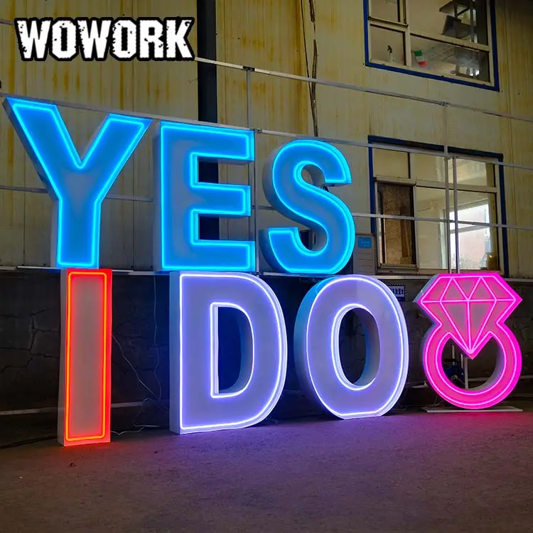 مستلزمات حفلات بالجملة من WOWORK حروف ضوئية نيون ضخمة عملاقة 2 قدم 4 قدم 5 قدم معدنية لحفلات الزفاف تزيينات لأي حدث زفاف آخر