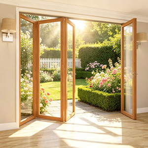 Puerta Plegable Exterior Resistente a Huracanes, Personalizable, Suministro Directo de Fábrica, Puerta Plegable de Aluminio para Patio, Puerta Plegable de Vidrio - Product Image 1