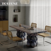 Table à manger rectangulaire en quartzite marbré Tostone Light Luxury Natural Misty Blush avec veines naturelles pour la décoration de la salle à manger à domicile