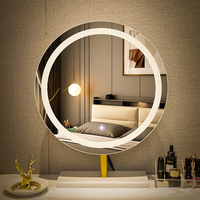 Miroir de maquillage LED rond portable de style européen, luxe doré, 5 mm, sans cuivre, en verre argenté, avec base en fer