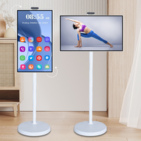 Téléviseur Intelligent Portable 32 Pouces à Écran Tactile Rotatif avec Caméra Android, Écran d'Affichage Tablette PC sur Support à Roues, Télévision Rechargeable