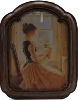 Cadre photo décoratif vintage en métal et résine, carré et rond, pour la maison, avec verre ovale en cristal et fer.