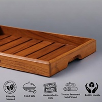 Plateau à thé en teck personnalisable, ajouré et drainant, pour desserts et collations, plateau en bois pour boissons de restaurant