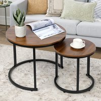Table de chevet moderne Table d'appoint rustique en marbre brun Support de télévision Ensemble de 2 tables basses gigognes avec pied en fer