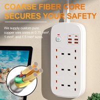Prise d'extension de prise de courant de haute qualité 6/8 prises avec 4 prises d'extension électriques USB 2C 16A parasurtenseur UK multiprise