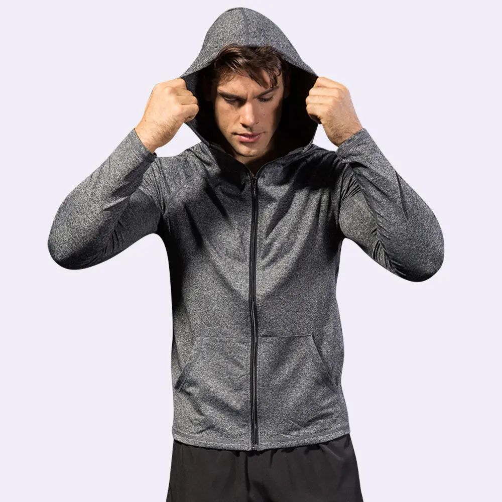 Custom Logo Men's Jacket Gym Sport Clothing Running Shirt Tracksuits Hoodie With Zipper