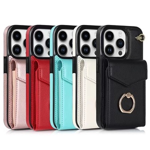 Sang Trọng Da Nhẫn Chân Đế Điện Thoại Di Động Trường Hợp Với Thẻ Ví Cho Iphone11 12 13 14 Pro Max Da Trường Hợp Với Xử Lý Dây Đeo - Product Image 2