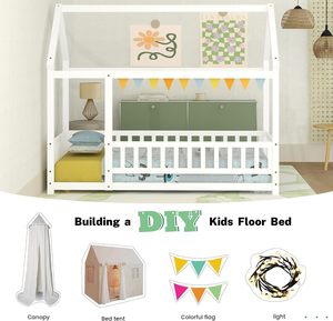 <span class=keywords><strong>Letto</strong></span> <span class=keywords><strong>Montessori</strong></span> in Legno per Bambini, Design a Forma di Casa con Tetto e Recinzione, Senza Doghe, in Pino Bianco, per Ragazzi e Ragazze - Product Image 4