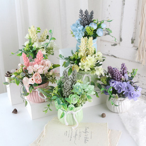Bonsái de Hortensia Rosa Artificial, Adorno para Ambiente Fresco, para Bodas y Acción de Gracias, Material de Cerámica y Cuerda de Cáñamo en Maceta de Plástico - Product Image 1