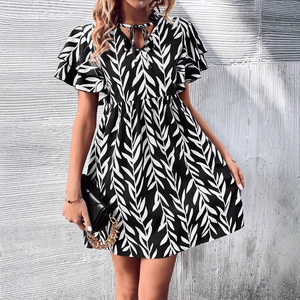 Vestido de Mujer con Cuello en V, Estampado, Cintura Alta, Elegante, Ajustado, Casual, para el Día a Día, Citas, Fiestas y Actividades al Aire Libre - Product Image 5