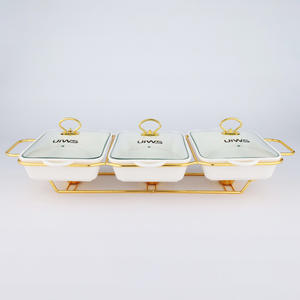 Yeni lüks altın demir çerçeve reşo çanak, restoranlar için gıda ısınma konteyner, seramik saksı alkol ısıtma reşo çanak - Product Image 4