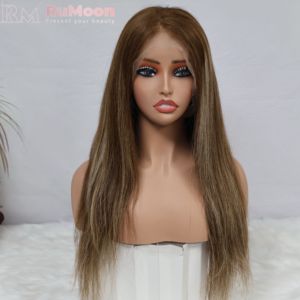 Parrucca 13x6 in Capelli Umani Vergini Brasiliani di Alta Qualità Grado 12A Biondo Chiaro con Frangia per Lace Front Trasparente 4/27 Densità 250% - Product Image 1