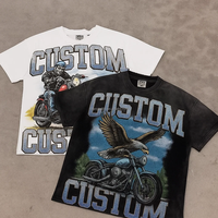T-shirt personnalisé vintage délavé à l'acide 100% coton coupe ample, t-shirt vieilli avec impression DTG graphique et strass pour homme