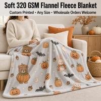 Couverture polaire douce en flanelle 320 GSM, imprimée sur mesure, anti-boulochage, motif citrouille, chauve-souris, lapin, pour la maison, la literie, ou comme cadeau
