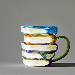 Nuovo dipinto 350ml tazza da caffè in vetro a forma di libro unico carino in 3D libro dipinto che impila il latte tazza di vetro per tè con manico - Product Image 3