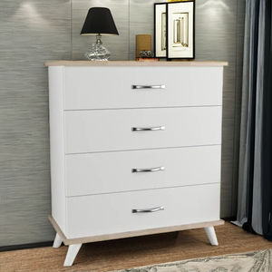 Cómoda Artemis Blanca Sonomo de 4 Cajones, Diseño Nórdico Moderno y Minimalista, Madera Sólida y Metal con MDF, Mesita de Noche con Almacenamiento para Dormitorio - Product Image 6