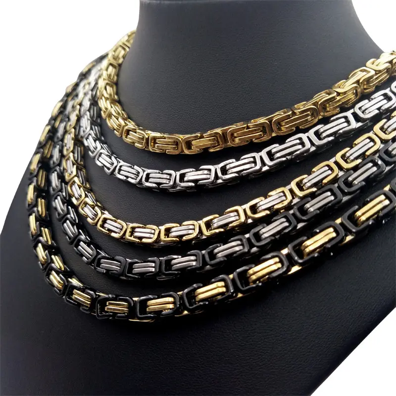 New Trend Vintage Stylstainless Steelel Necklace Byzantine Chain Men Jewelry 18K Gold Plated Opp Bag Environmental Friendly