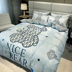 水洗真丝3d印花被子床上用品套装床单4件套羽绒被套卡通床上用品来样定做超细纤维白色特大床