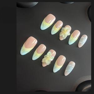 Thời Trang Mới Tùy Chỉnh Thiết Kế Bán Buôn 10Pcs 3D Pháp Vỏ Hạnh Nhân Móng Tay Giả Đảng Sticker Mặc Báo Chí Trên Móng Tay - Product Image 2