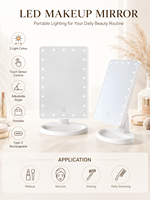 Miroir de maquillage LED carré portable et réglable avec commande tactile, miroir cosmétique éclairé pour table de bureau