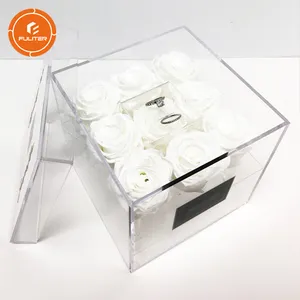 Özelleştirilmiş şeffaf akrilik kutu kapaklı çiçek lüks hediye kutusu noel için