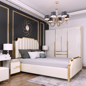 Lit Double King Size de Luxe avec Cadre en Bois, Ensembles de <span class=keywords><strong>Chambre</strong></span> à Coucher, Meubles pour <span class=keywords><strong>Chambre</strong></span> Parentale <span class=keywords><strong>Adulte</strong></span>, Lit <span class=keywords><strong>Moderne</strong></span> Rembourré en Cuir et Bois - Product Image 4