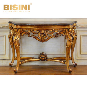 Table <span class=keywords><strong>console</strong></span> en PU dorée à la main, style <span class=keywords><strong>baroque</strong></span>, sculptures en résine, feuilles d'<span class=keywords><strong>or</strong></span> 24 carats et plateau en marbre, idéale pour les halls d'entrée, les hôtels de luxe et les villas - Product Image 5
