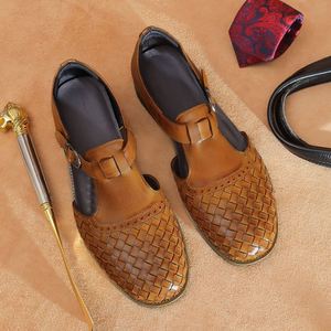 1ใหม่ฤดูร้อนของผู้ชายแจ๊กเก็ตระบายอากาศธุรกิจลำลองรองเท้าแตะและรองเท้าแตะหนังแท้ย้อนยุครองเท้าแตะทำจากหนังทอ - Product Image 5