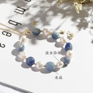 Jadeíta Azul <span class=keywords><strong>Simple</strong></span> Redonda para Mujer, Tendencia de Moda, Joya de Mano con Cadena y Brillo de Perla - Product Image 2