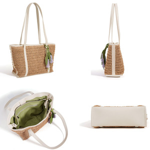 Borsa Tote di Lusso in Paglia Intrecciata con Finiture in Vera Pelle, Borsa da Spiaggia Estiva da Donna, Borsa a Spalla Grande Capacità, Borsa a Mano per Vacanze Francesi - Product Image 2