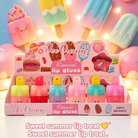 Baume à lèvres liquide Rimocoo Long Laeting en forme de cornet de crème glacée, design gâteau de dessin animé, nourrissant, hydratant, brillant et aqueux pour femmes