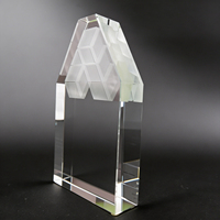 Trofeo de Cristal Neelpure 177997 con Base de Metal Dorado y Patrón de Bloques de Casa, para Premios Corporativos Inmobiliarios
