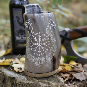 Mug en corne de buffle authentique et écologique, fait à la main, de qualité alimentaire, style médiéval, religieux, Feng Shui, mug à bière animal - Product Image 1