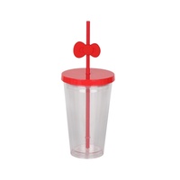 Gobelet à café 500 ml en PS double paroi grande capacité avec nœud papillon et paille, pour hommes et femmes, design minimaliste, vente en gros directe usine