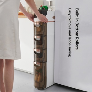Meuble de rangement étroit pour salle de bain, étagère à roulettes peu encombrante, tiroir en plastique, étagère de rangement multi-niveaux pour articles divers - Product Image 5