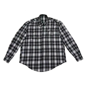 Camicia di Flanella a Quadri da <span class=keywords><strong>Uomo</strong></span> YUCHEN Personalizzata Effetto Acido Lavato Stile Streetwear Alta Qualità Oversize Vintage a Maniche Lunghe con Strass - Product Image 3