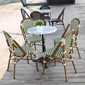 Juego de Mesa y Sillas de Comedor Estilo Bistro de Jardín Francés Vintage, Silla de Ratán Apilable para Patio, para Bodas al Aire Libre, Hoteles y Restaurantes - Product Image 1