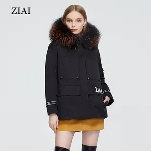 时尚加厚大衣与真正的毛皮帽防风派克大衣黑色夹克冬季休闲短风衣妇女