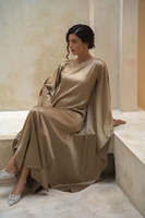 Caftan élégant de luxe personnalisé pour femmes Robe musulmane en satin arabe col en O manches longues nouveau modèle Femme Abaya Robe Dubai