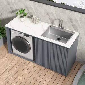 <span class=keywords><strong>Mueble</strong></span> <span class=keywords><strong>de</strong></span> Lavandería Integrado <span class=keywords><strong>de</strong></span> Aluminio <span class=keywords><strong>para</strong></span> Exteriores, Resistente al Sol, con <span class=keywords><strong>Lavadora</strong></span>, Fregadero <span class=keywords><strong>y</strong></span> <span class=keywords><strong>Lavabo</strong></span> - Product Image 4