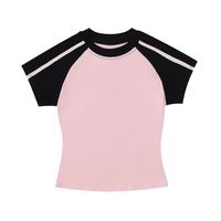 Nouvelle tenue de sport et de yoga pour femmes, avec coutures contrastées, absorbant la transpiration, séchage rapide, élastique, col rond, manches courtes