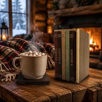 Sous-verres en bois d'acacia avec design de style livre pour café et thé - Lot de 5