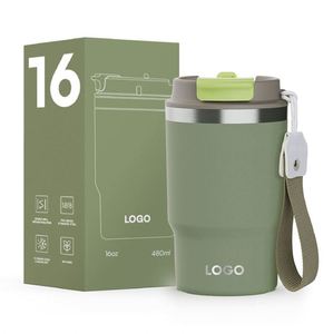 Custom 12 oz Stainless Steel Vacuum Insulated <b>Coffee</b> Travel Mug Leakproof with Drinking Straw Lid Water <b>Bottle</b> Eco-Friendly - Product Image 1