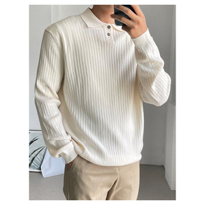 Polo personalizado para <span class=keywords><strong>hombre</strong></span>, camisa de manga larga negra, viscosa cálida, suelta, de <span class=keywords><strong>punto</strong></span>, para invierno - Product Image 1