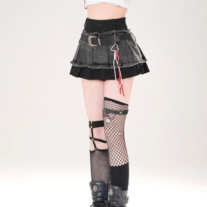 Jupe courte trapèze en denim brut personnalisable OEM/ODM, patchwork, taille haute, slim, <span class=keywords><strong>style</strong></span> Y2k, pour femmes, vêtements punk gothiques - Product Image 5